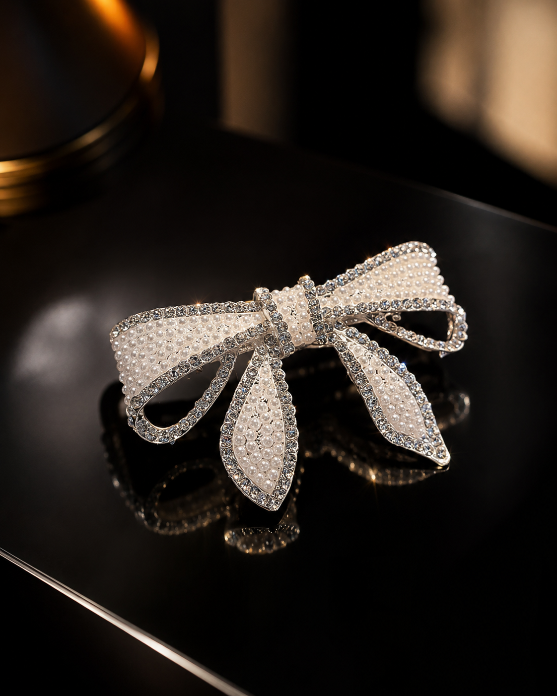 Pearl & Rhinestone Bow Hair Clip