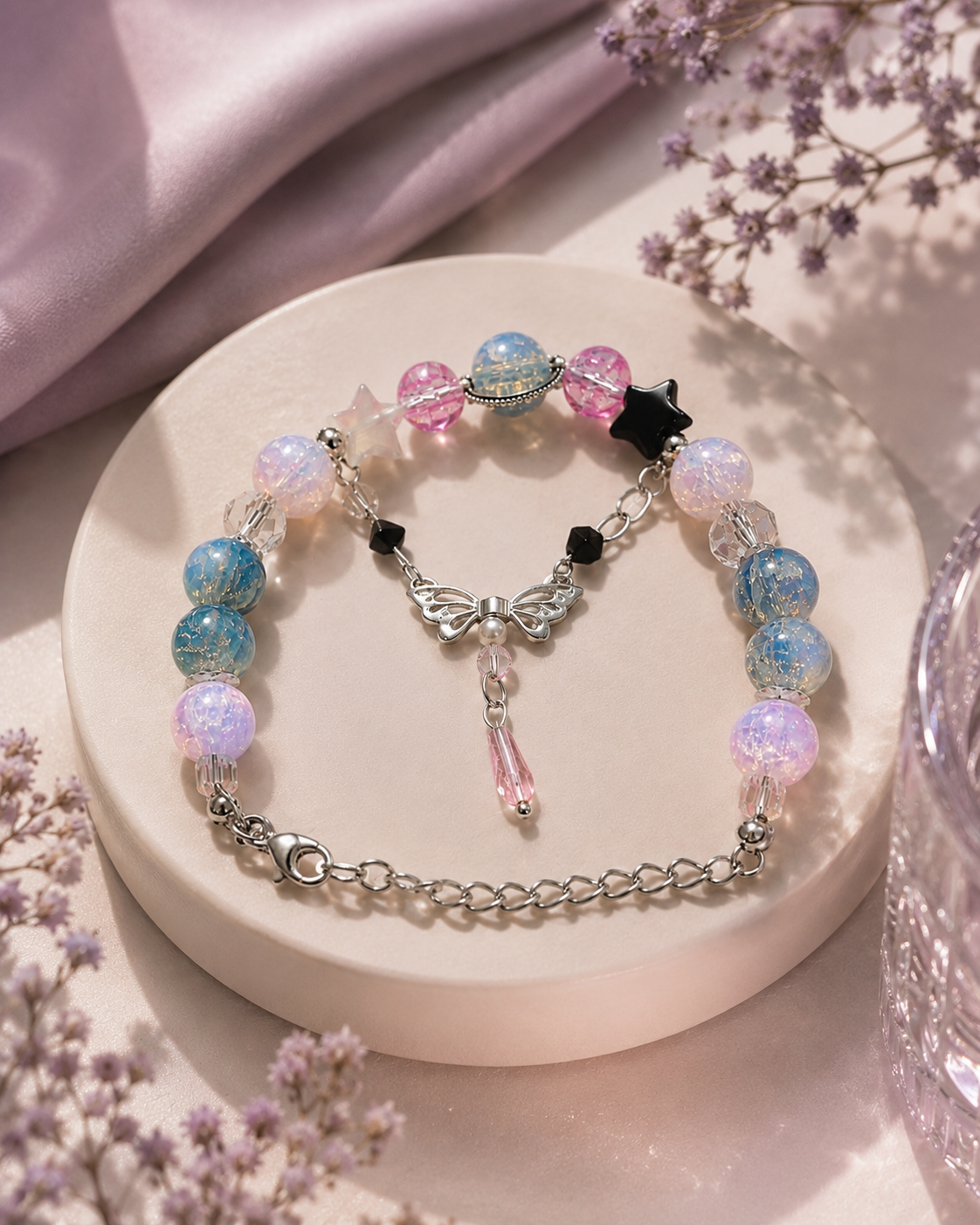 Pastel Charm Beaded Bracelet in Pink