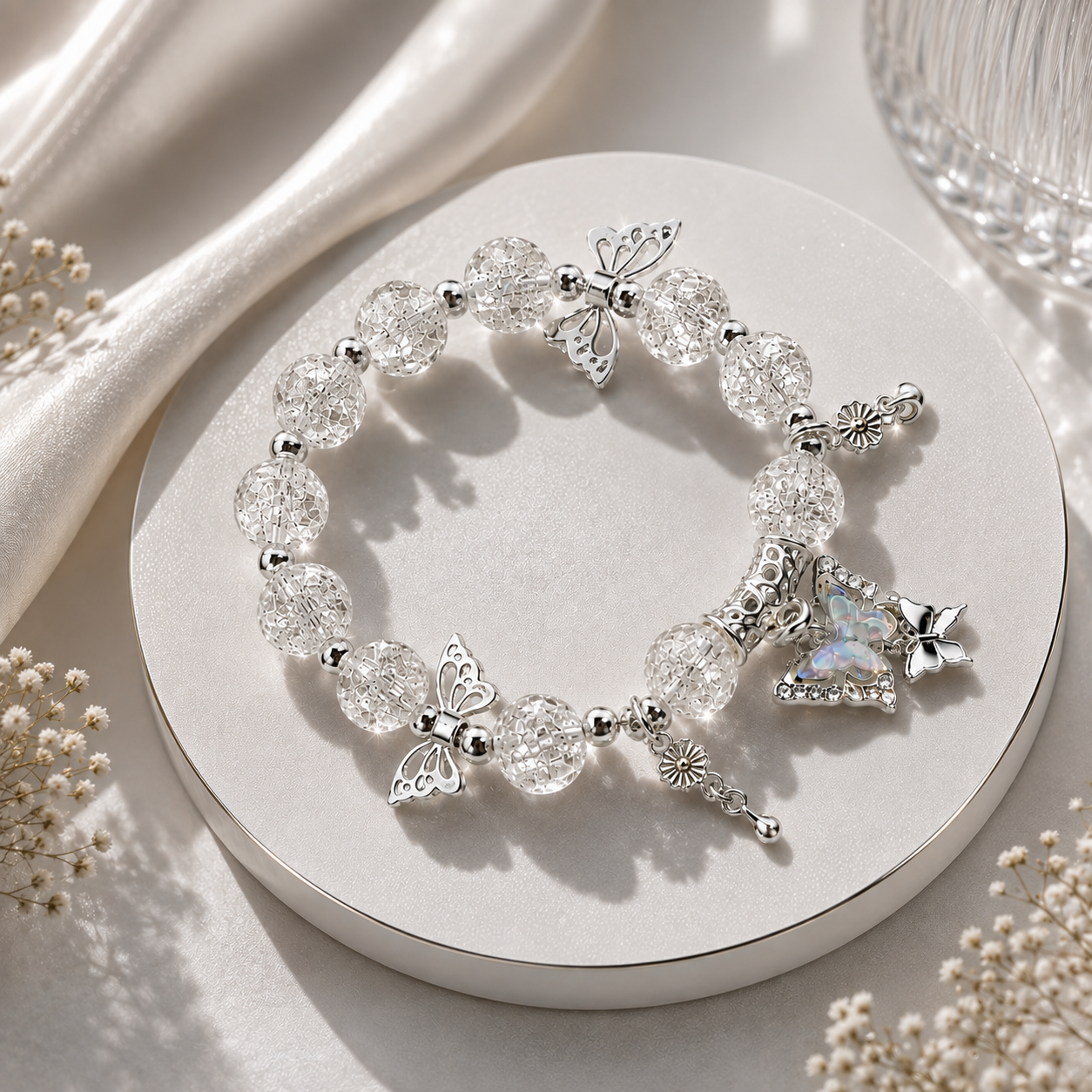Crystal & Butterfly Charm Bracelet