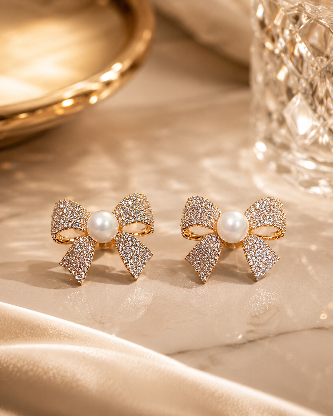 Pearl Bow Stud Earrings